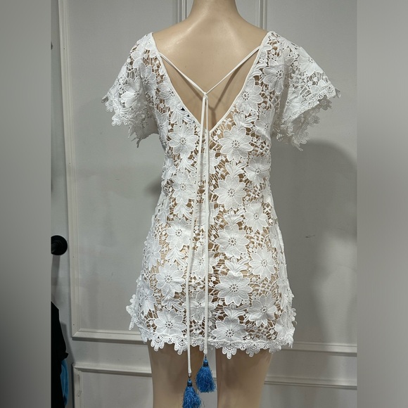 Q&A Women's Beach Swim Cover-Up  White Lace Tie Back Sz XS - Picture 4 of 6